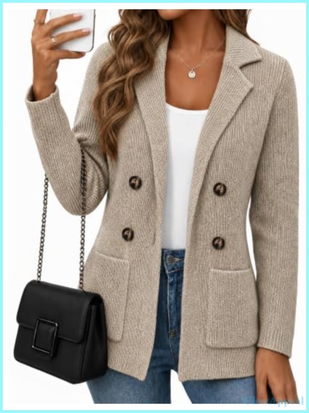 Womens Knit Sweater Blazer Cardigan Double Breasted Business Casual